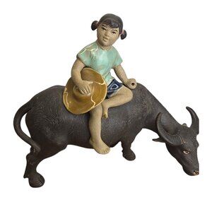 SHIWAN Ceramic‎ Figurine Chinese Child Riding Caribou Sculpture #235 VTG Rare